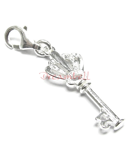 STERLING SILVER Crown Key CHARM PENDANT DANGLE for European Style Clip on Charm