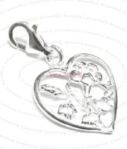 Bright Sterling silver FLOWER Heart dangle Charm for European Style Clip on Charm
