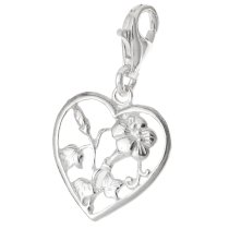 Bright Sterling silver FLOWER Heart dangle Charm for European Style Clip on Charm