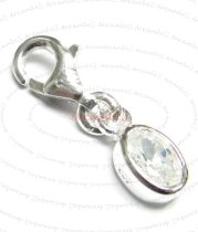 STERLING SILVER OVAL CZ DANGLE CHARM PENDANT for European Style Clip on Charm