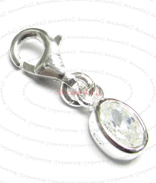 STERLING SILVER OVAL CZ DANGLE CHARM PENDANT for European Style Clip on Charm