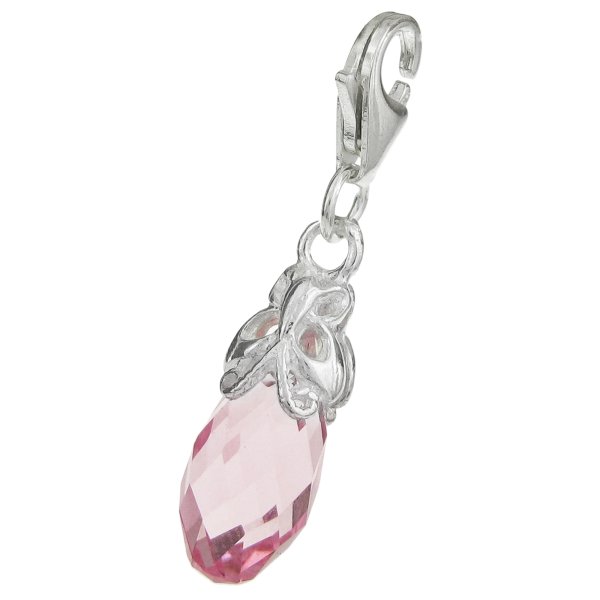 STERLING SILVER Swarovski Crystal Pink Rose Butterfly Pendant Charm Bead for European Style Clip on Charm