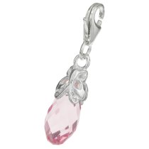 STERLING SILVER Swarovski Crystal Pink Rose Butterfly Pendant Charm Bead for European Style Clip on Charm