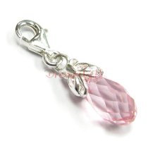 STERLING SILVER Swarovski Crystal Pink Rose Butterfly Pendant Charm Bead for European Style Clip on Charm