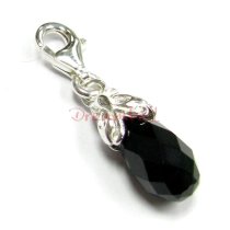 STERLING SILVER Swarovski Crystal Jet Black Butterfly Pendant Charm Bead for European Style Clip on Charm