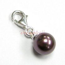 STERLING SILVER Swarovski Burgundy Pearl Pendant Charm Bead for European Style Clip on Charm