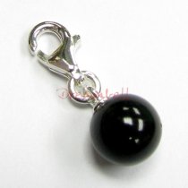 STERLING SILVER Swarovski Mystic Black Pearl Pendant Charm Bead for European Style Clip on Charm