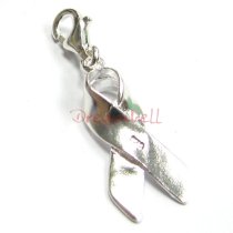 Sterling silver Ribbon Breast Cancer Dangle Charm Pendant for European Style Clip on Charm