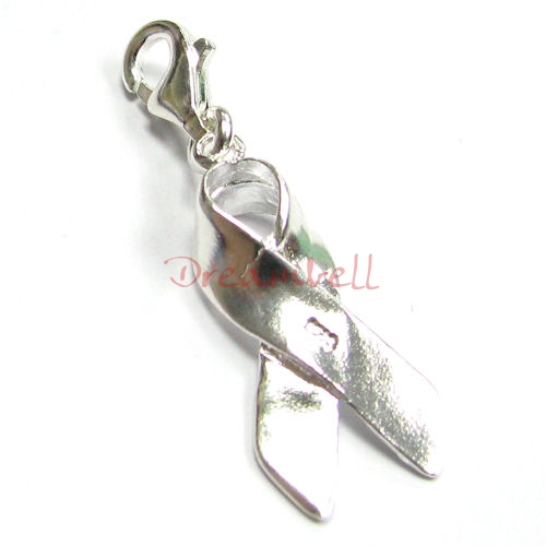 Sterling silver Ribbon Breast Cancer Dangle Charm Pendant for European Style Clip on Charm
