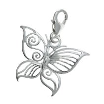 Sterling silver FILIGREE Butterfly Dangle Charm Pendant for European Style Clip on Charm