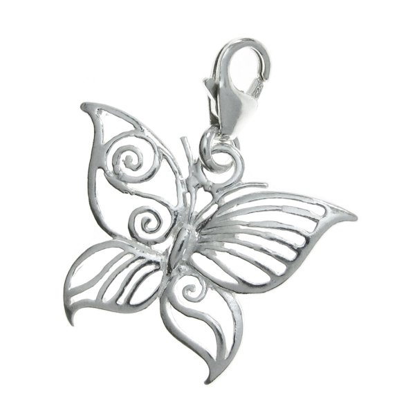 Sterling silver FILIGREE Butterfly Dangle Charm Pendant for European Style Clip on Charm