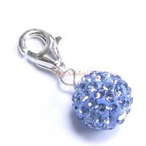 STERLING SILVER Ferido Crystal ROUND Sapphire Blue Pendant Charm Bead for European Style Clip on Charm