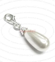 STERLING SILVER Swarovski White Drops Pearl Pendant Charm Bead for European Style Clip on Charm