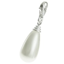 STERLING SILVER Swarovski White Drops Pearl Pendant Charm Bead for European Style Clip on Charm