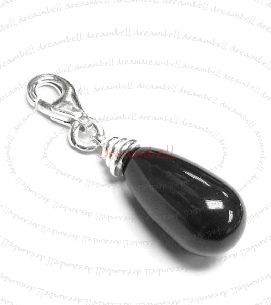 STERLING SILVER Swarovski Mystic Black Drops Pearl Pendant Charm Bead for European Style Clip on Charm