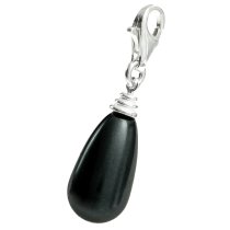 STERLING SILVER Swarovski Mystic Black Drops Pearl Pendant Charm Bead for European Style Clip on Charm