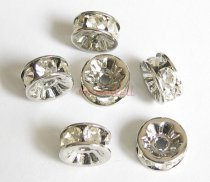 6x Rondelle Silver Bead Spacer Clear Crystals 4mm