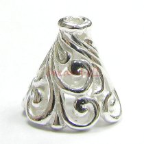 2x STERLING SILVER FLOWER Filigree Bead Cone cap 10mm