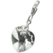 STERLING SILVER Swarovski Crystal Clear Heart Love Charm for European Style Clip on Charm