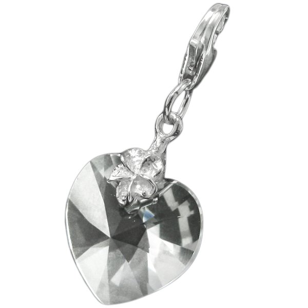 STERLING SILVER Swarovski Crystal Clear Heart Love Charm for European Style Clip on Charm