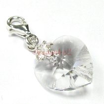 STERLING SILVER Swarovski Crystal Clear Heart Love Charm for European Style Clip on Charm