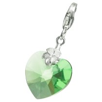 STERLING SILVER Swarovski Crystal Peridot Heart Love Charm for European Style Clip on Charm