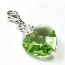 STERLING SILVER Swarovski Crystal Peridot Heart Love Charm for European Style Clip on Charm
