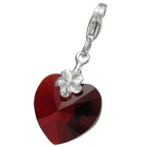 STERLING SILVER Swarovski Crystal Siam Red Heart Love Charm for European Style Clip on Charm