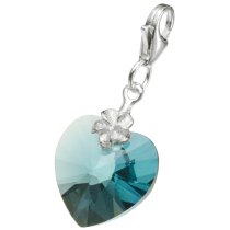 STERLING SILVER Swarovski Crystal Blue Heart Love Charm Bead for European Style Clip on Charm