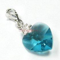STERLING SILVER Swarovski Crystal Blue Heart Love Charm Bead for European Style Clip on Charm