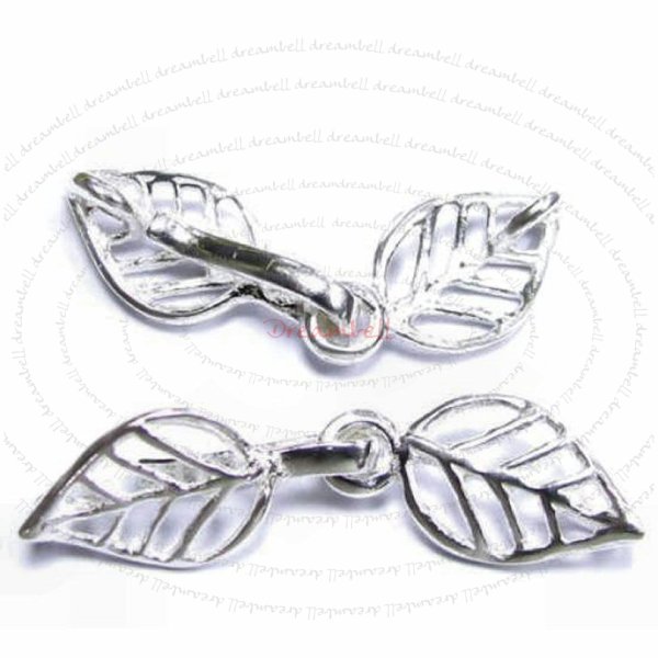 1x STERLING SILVER LEAF HOOK EYE Toggle Bead Clasp 32mm