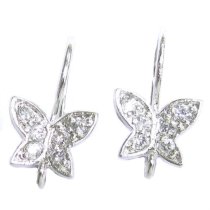 2x Rhodium Sterling Silver CZ Butterfly French Hook Earwires Earring Connector