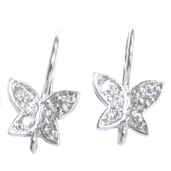 2x Rhodium Sterling Silver CZ Butterfly French Hook Earwires Earring Connector