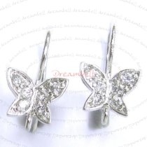 2x Rhodium Sterling Silver CZ Butterfly French Hook Earwires Earring Connector