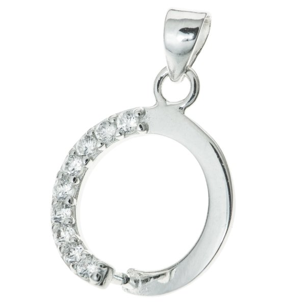 Rhodium on Sterling Silver CZ Crystal Round Bail Pinch Pendant Connector Dangle Clasp Slide