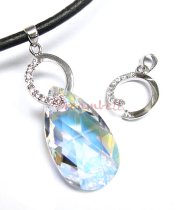 Rhodium on Sterling Silver CZ Crystal Round Bail Pinch Pendant Connector Dangle Clasp Slide