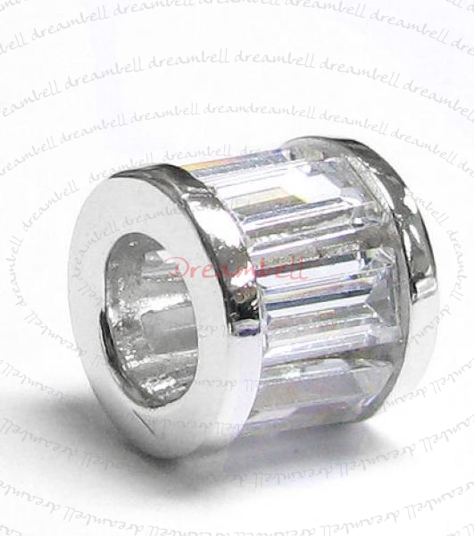 Sterling Silver Birthstone April Clear CZ Round Tube Bead for European Charm Bracelets