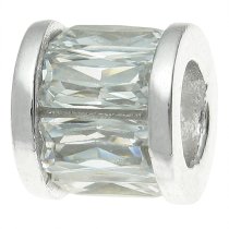 Sterling Silver Birthstone April Clear CZ Round Tube Bead for European Charm Bracelets