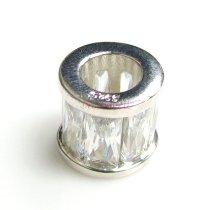 Sterling Silver Birthstone April Clear CZ Round Tube Bead for European Charm Bracelets