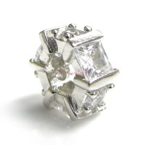 Rhodium Sterling Silver Hexagon CZ Crystal Bead for European Charm Bracelets