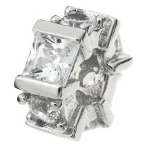 Rhodium Sterling Silver Hexagon CZ Crystal Bead for European Charm Bracelets