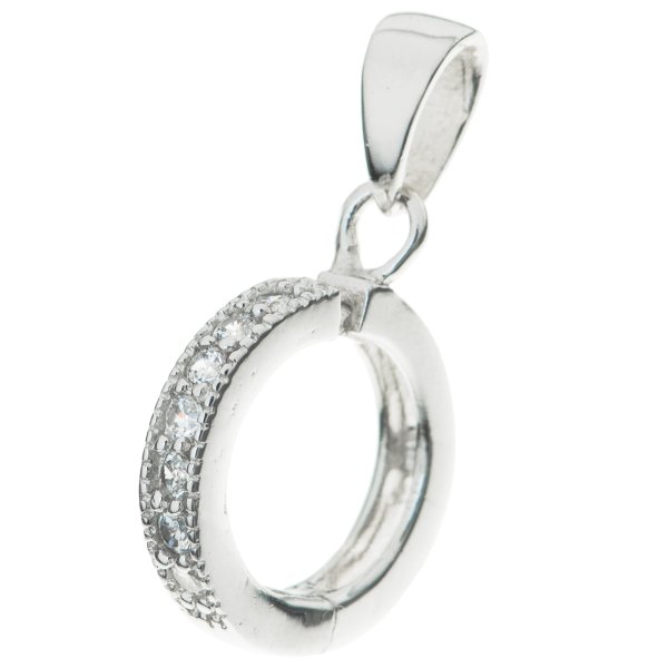 1x Rhodium plated Sterling Silver CZ Crystal Round Wheel Pendant Bail Dangle Clasp