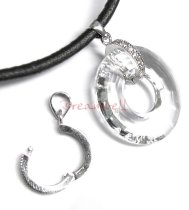 1x Rhodium plated Sterling Silver CZ Crystal Round Wheel Pendant Bail Dangle Clasp