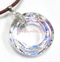 1x Rhodium plated Sterling Silver CZ Crystal Round Wheel Pendant Bail Dangle Clasp
