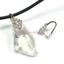 1x Rhodium plated Sterling Silver CZ Crystal Rhombus Pendant Bail Dangle Clasp