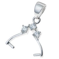 1x Rhodium plated Sterling Silver CZ Crystal Round Pendant Bail Dangle Clasp