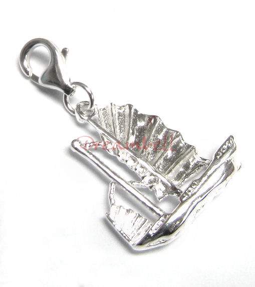 Sterling silver Sailing Boat Dangle Charm Pendant for European Style Clip on Charm