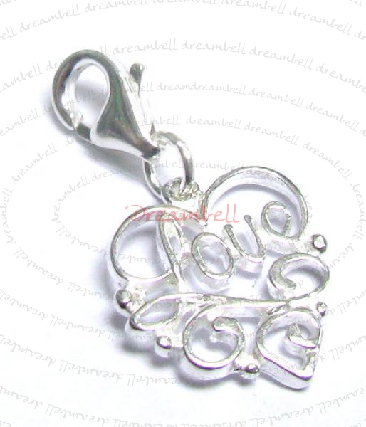 Sterling silver Heart Love" Dangle Charm Pendant for European Style Clip on Charm"