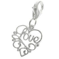 Sterling silver Heart Love" Dangle Charm Pendant for European Style Clip on Charm"