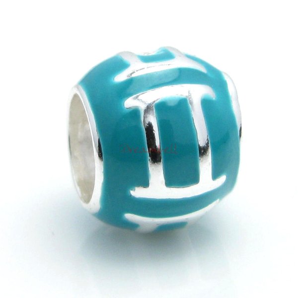Sterling Silver Zodiac HOROSCOPE GEMINI Enamel Bead for European Charm Bracelets